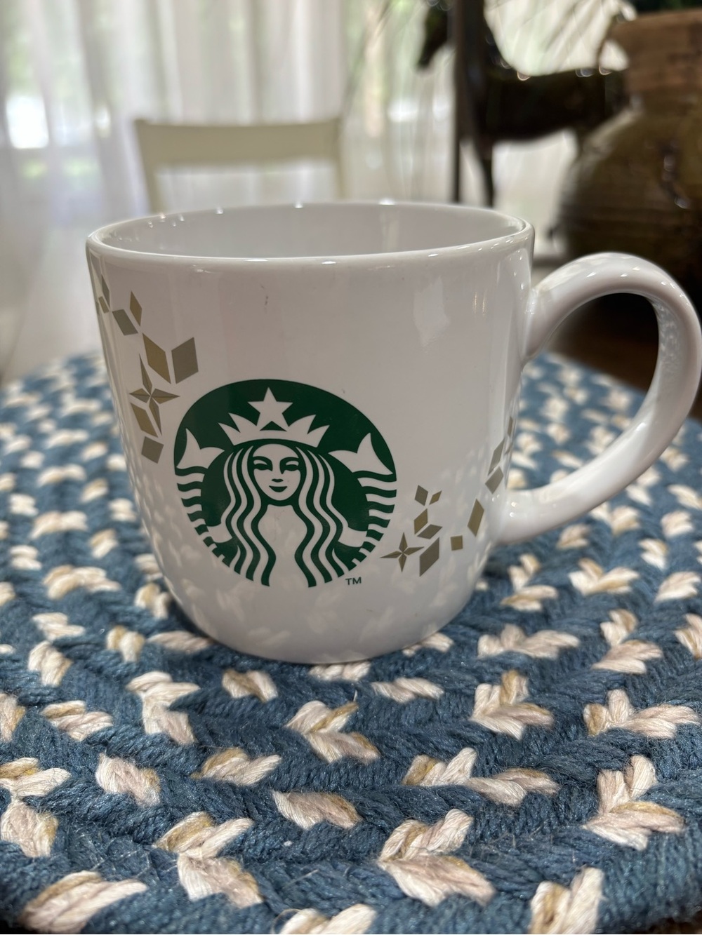 Starbucks White Ceramic Mug with Green  Accent